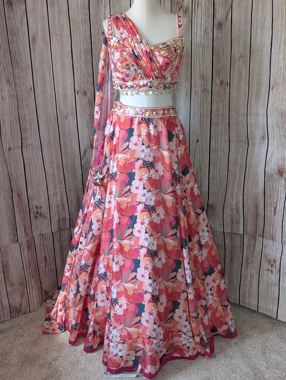Floral Pink Coral Two-Piece Lehenga Set | Indian Wedding | Destination Wedding
